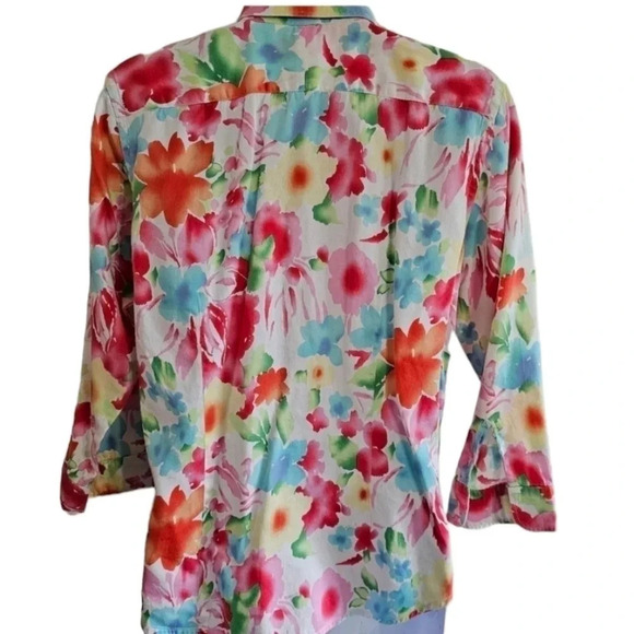 Chaps Floral Watercolor Button Down Shirt M Cotton Spring Garden Preppy Top - Picture 5 of 7